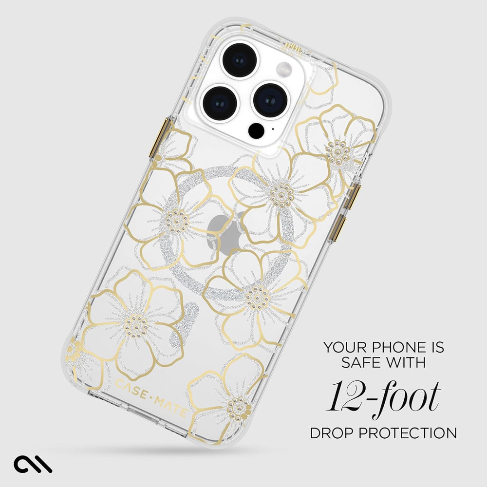 NNEDSZ Case-Mate Floral Gems MagSafe Case For iPhone 15 Pro Max - Gold