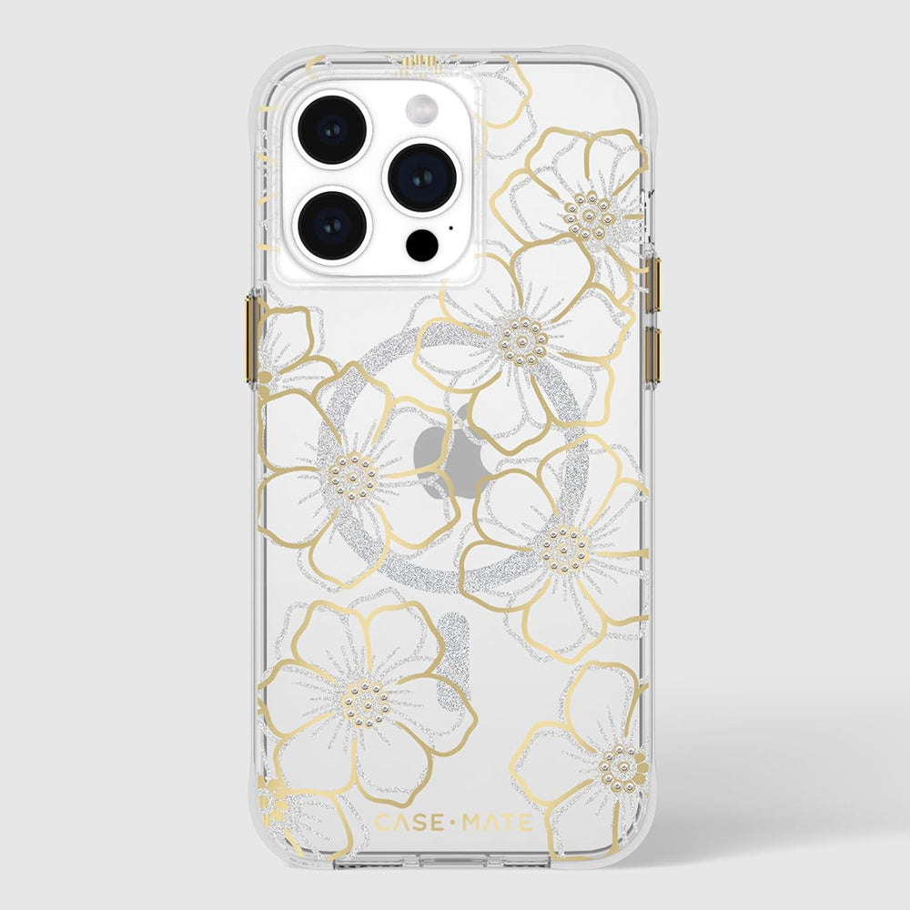 NNEDSZ Case-Mate Floral Gems MagSafe Case For iPhone 15 Pro Max - Gold